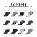 Kit com 12 Pares de Meias Masculinas Curtas Tipo Sapatilha – Leves, Respiráveis e com Algodão