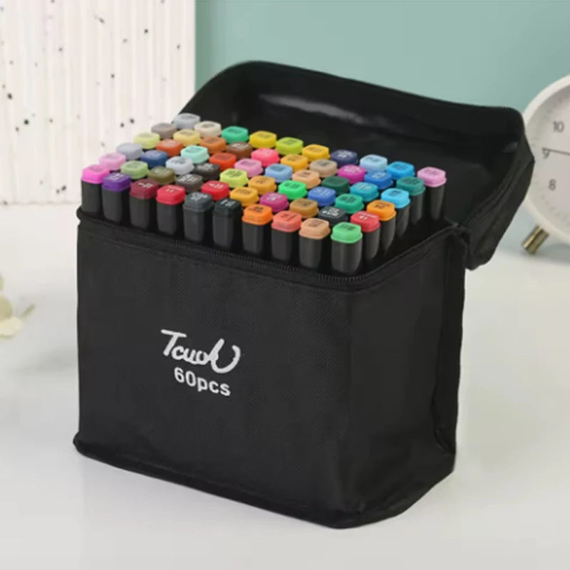 Caneta Marcador Artística Dupla Ponta – Álcool Base, Brush e Ponta Fina | Ideal para Desenho, Esboço, Mangá e Graffiti
