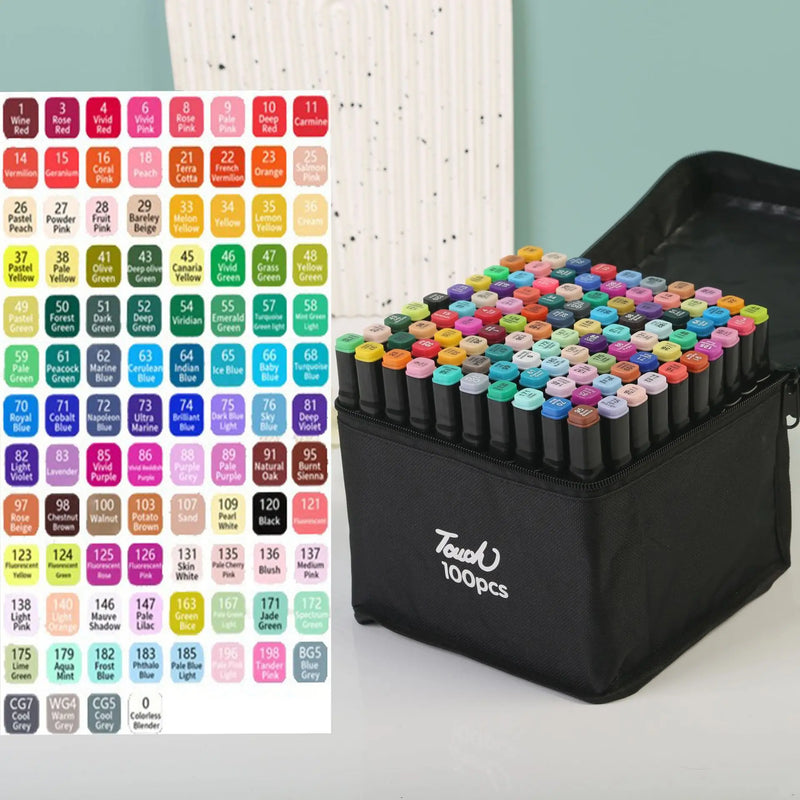 Caneta Marcador Artística Dupla Ponta – Álcool Base, Brush e Ponta Fina | Ideal para Desenho, Esboço, Mangá e Graffiti