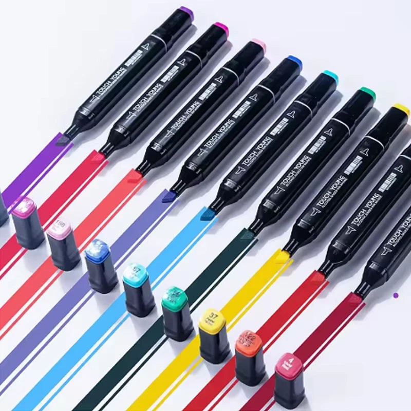 Caneta Marcador Artística Dupla Ponta – Álcool Base, Brush e Ponta Fina | Ideal para Desenho, Esboço, Mangá e Graffiti