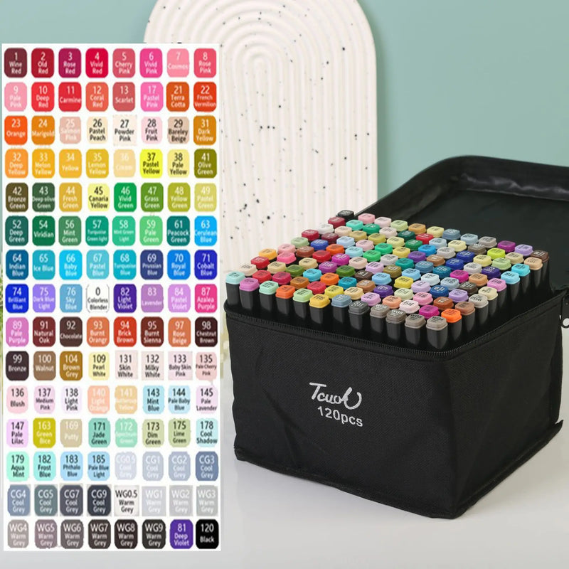 Caneta Marcador Artística Dupla Ponta – Álcool Base, Brush e Ponta Fina | Ideal para Desenho, Esboço, Mangá e Graffiti