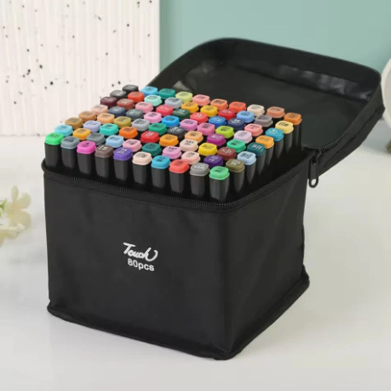 Caneta Marcador Artística Dupla Ponta – Álcool Base, Brush e Ponta Fina | Ideal para Desenho, Esboço, Mangá e Graffiti