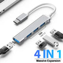 Adaptador OTG 4 em 1 Type-C para USB 3.0 – HUB com Múltiplas Entradas de Alta Velocidade para Celulares Samsung, Huawei, Xiaomi, MacBook e Notebooks