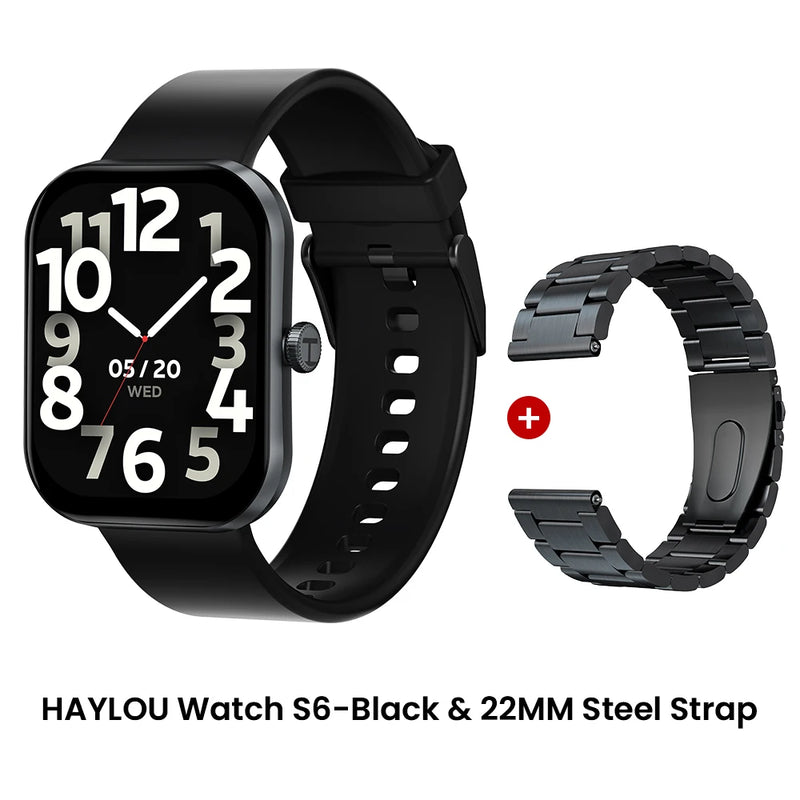 HAYLOU Watch S6 – Smartwatch com Tela HD 2.01", Chamadas por Bluetooth, IP68, Monitoramento Fitness