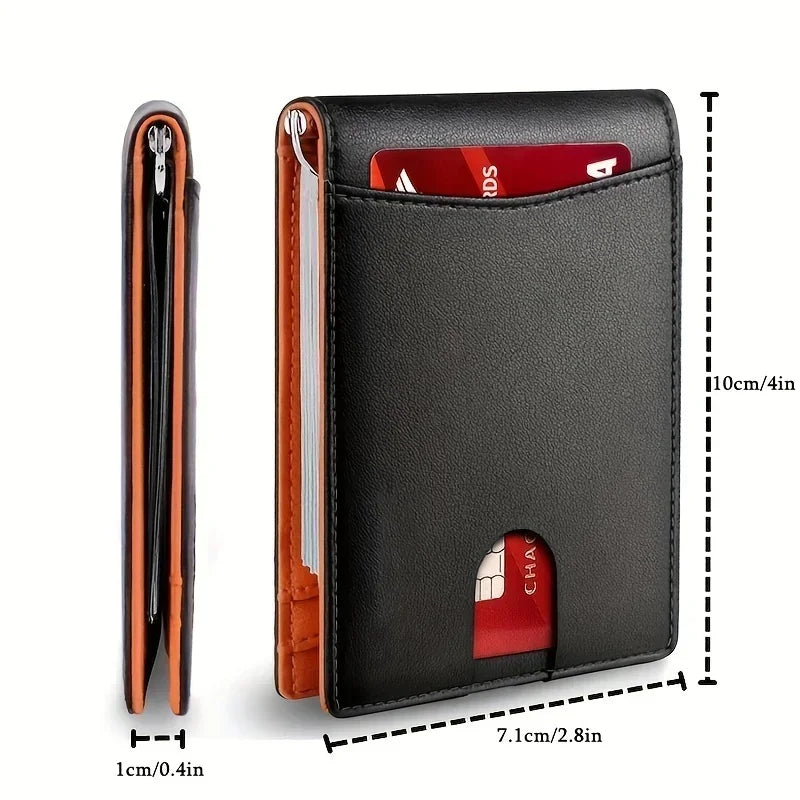 Carteira Masculina Slim em Couro Sintético – Porta-Cartões com Clipe de Dinheiro, Proteção RFID e Design Fino Dobrável