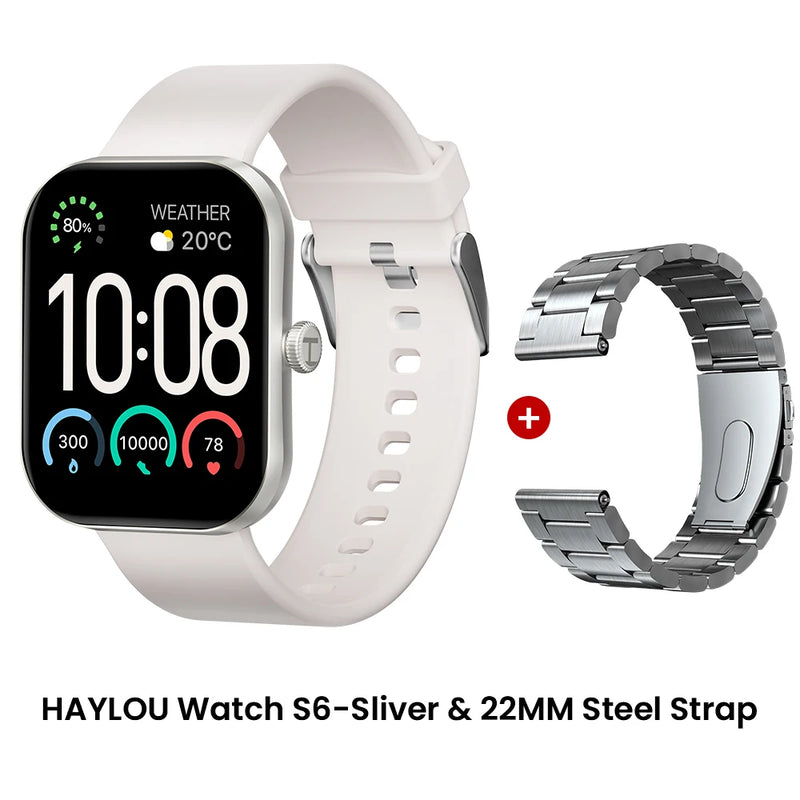 HAYLOU Watch S6 – Smartwatch com Tela HD 2.01", Chamadas por Bluetooth, IP68, Monitoramento Fitness