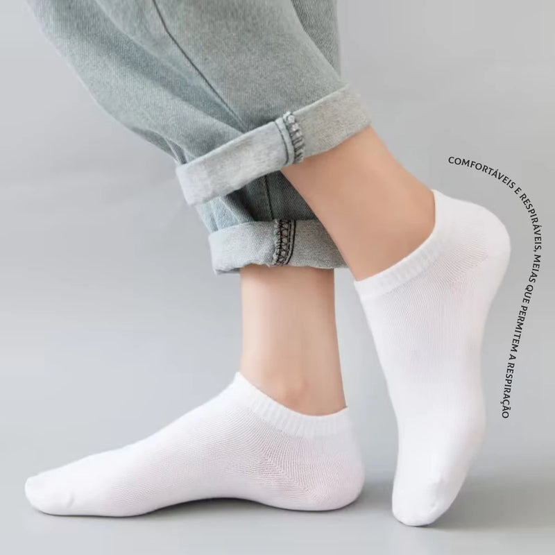 Kit com 12 Pares de Meias Masculinas Curtas Tipo Sapatilha – Leves, Respiráveis e com Algodão