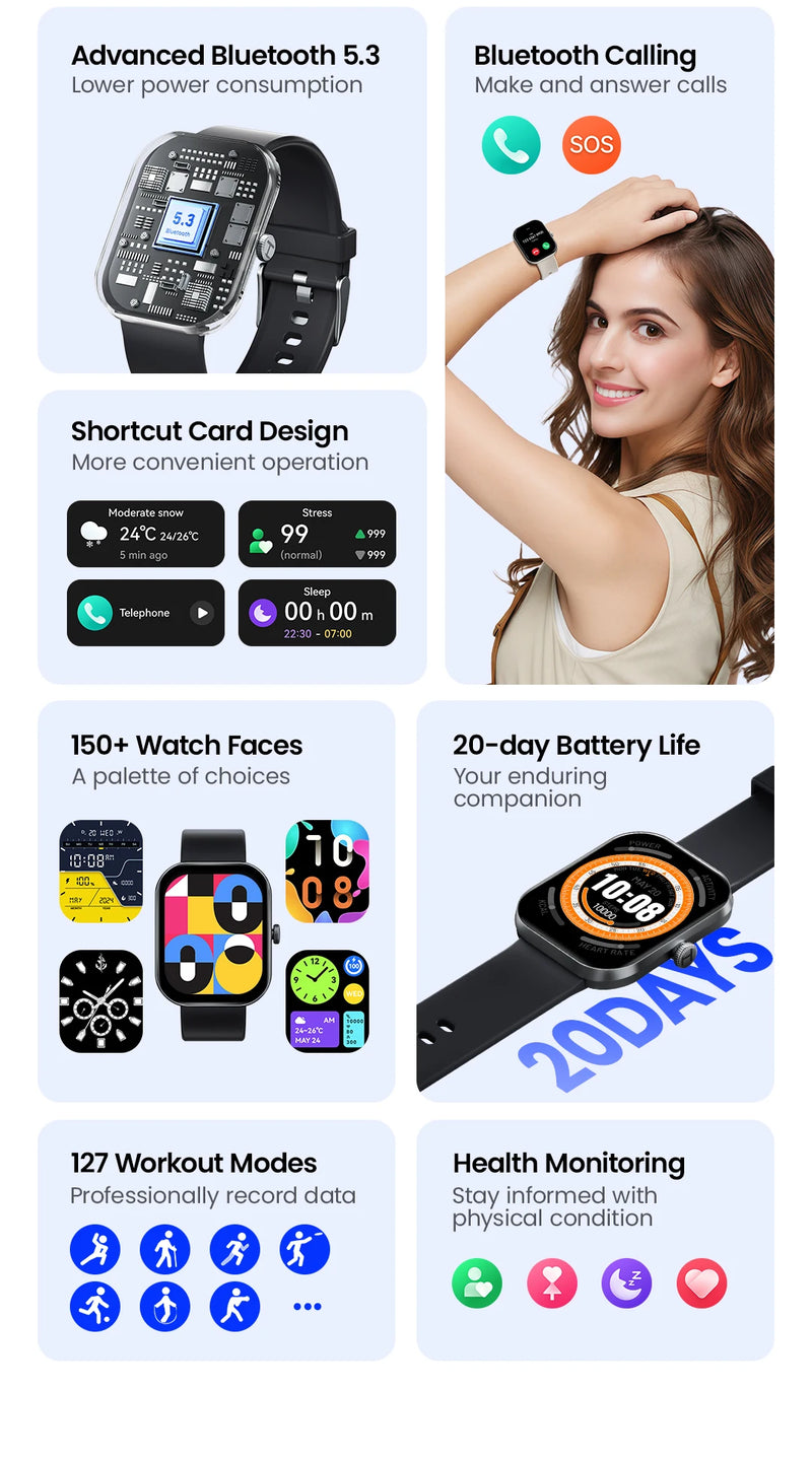 HAYLOU Watch S6 – Smartwatch com Tela HD 2.01", Chamadas por Bluetooth, IP68, Monitoramento Fitness