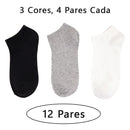 Kit com 12 Pares de Meias Masculinas Curtas Tipo Sapatilha – Leves, Respiráveis e com Algodão
