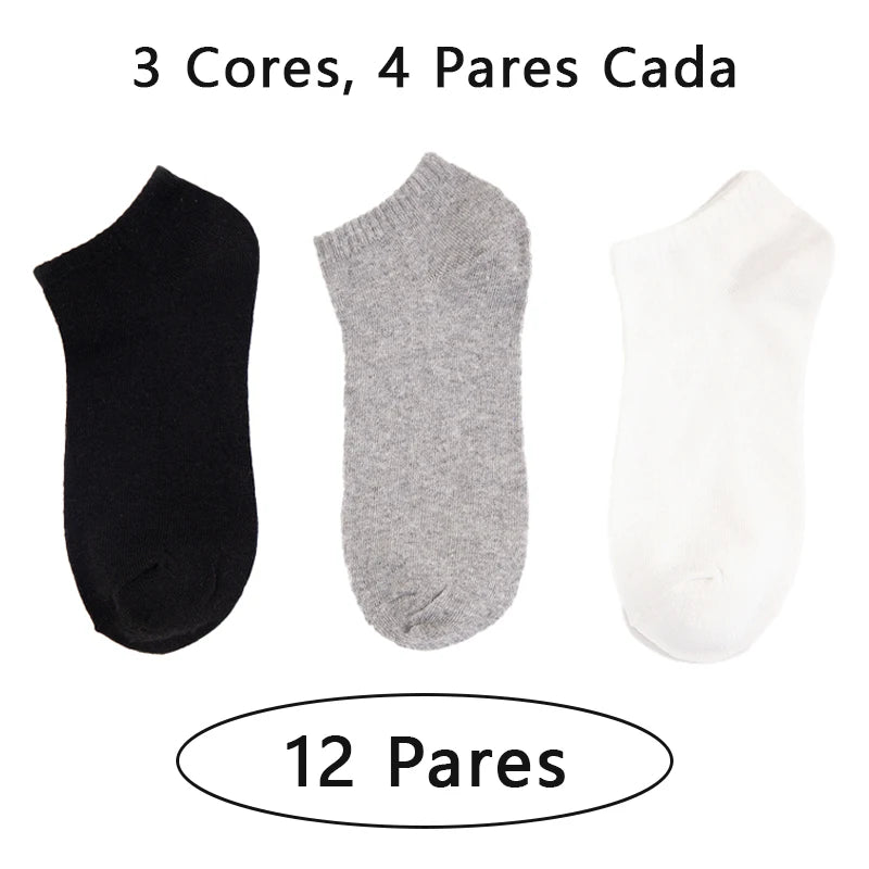 Kit com 12 Pares de Meias Masculinas Curtas Tipo Sapatilha – Leves, Respiráveis e com Algodão