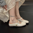 Novo Chinelo Feminino 2025 Estilo Francês – Mule Prata de Bico Aberto com Palmilha Elevada e Solado Macio