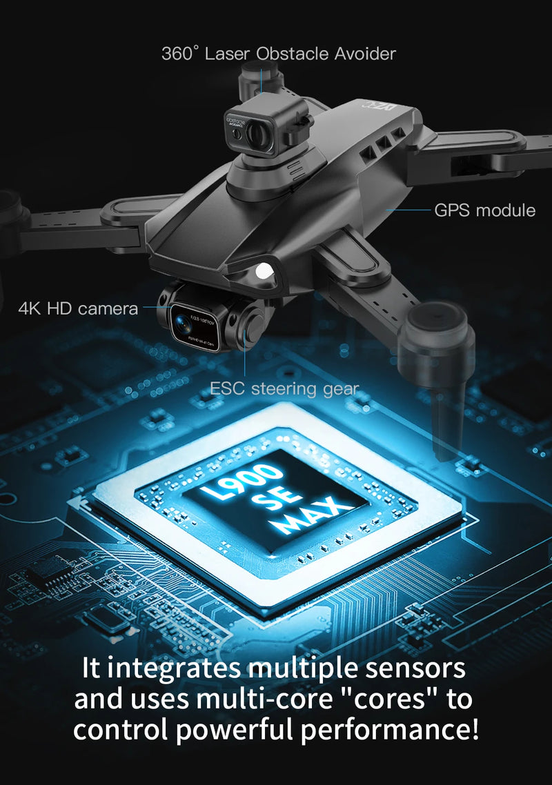L900 Pro SE MAX GPS Drone Profissional 4K | Câmera Dupla HD | 5G Wi-Fi | Motor Brushless | Evita Obstáculos 360°