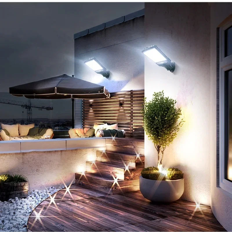 Luminária de Parede Solar LED para Área Externa – Recarregável com Sensor de Presença, Ideal para Jardim, Garagem, Terraço e Portão