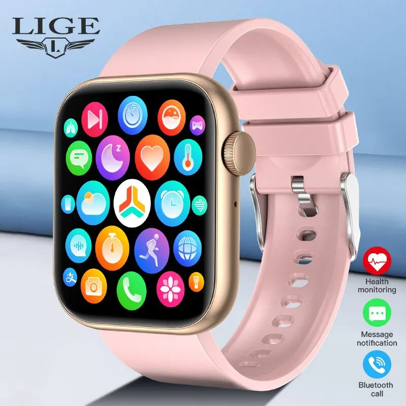 Relógio Smartwatch LIGE Feminino – Tela Full Touch, Chamadas via Bluetooth, à Prova d'Água, Monitoramento Fitness