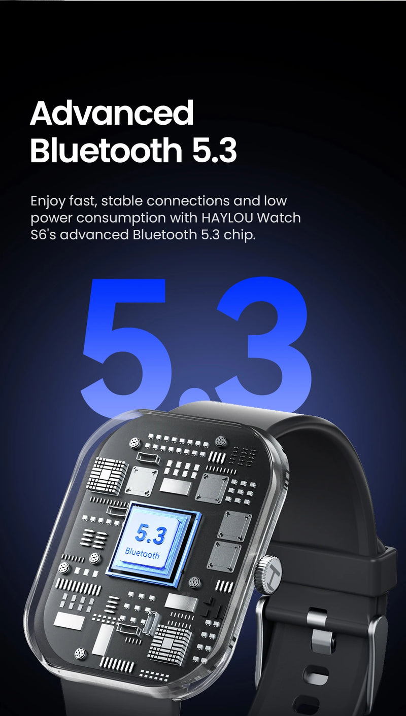 HAYLOU Watch S6 – Smartwatch com Tela HD 2.01", Chamadas por Bluetooth, IP68, Monitoramento Fitness