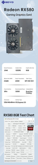 Placa de Vídeo SOYO Radeon RX580 8GB GDDR5 PCIe 3.0 para PC Gamer
