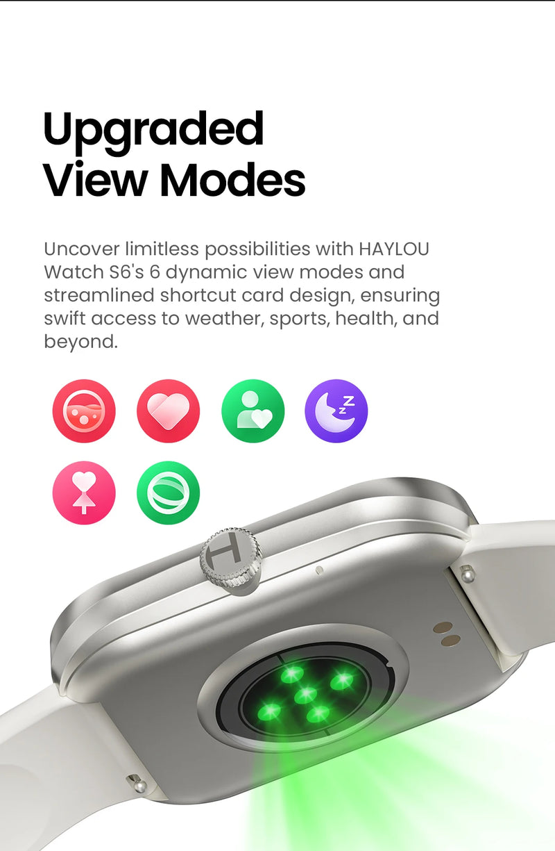 HAYLOU Watch S6 – Smartwatch com Tela HD 2.01", Chamadas por Bluetooth, IP68, Monitoramento Fitness