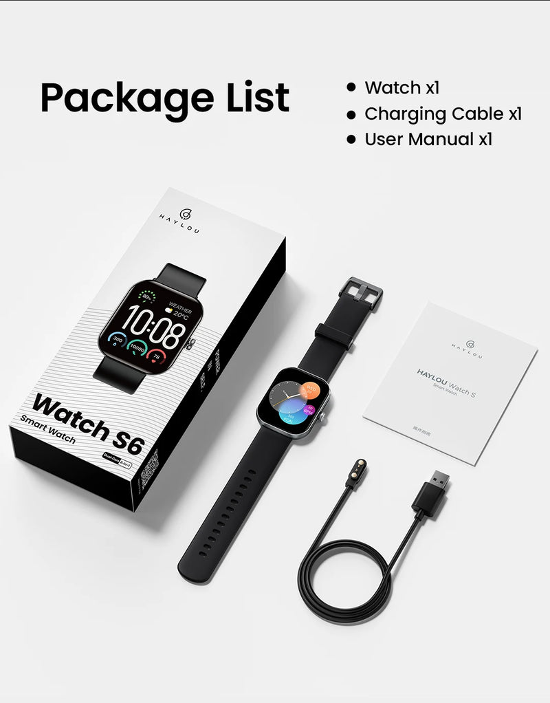 HAYLOU Watch S6 – Smartwatch com Tela HD 2.01", Chamadas por Bluetooth, IP68, Monitoramento Fitness