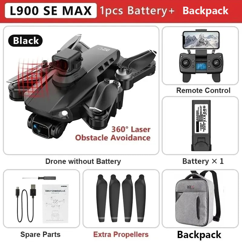 L900 Pro SE MAX GPS Drone Profissional 4K | Câmera Dupla HD | 5G Wi-Fi | Motor Brushless | Evita Obstáculos 360°