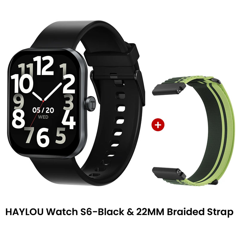 HAYLOU Watch S6 – Smartwatch com Tela HD 2.01", Chamadas por Bluetooth, IP68, Monitoramento Fitness