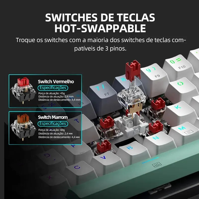 Teclado Mecânico Mini Machenike K500-B61 60% – Layout ABNT2, RGB, Hot-Swappable, NKRO, Com Fio para PC Gamer