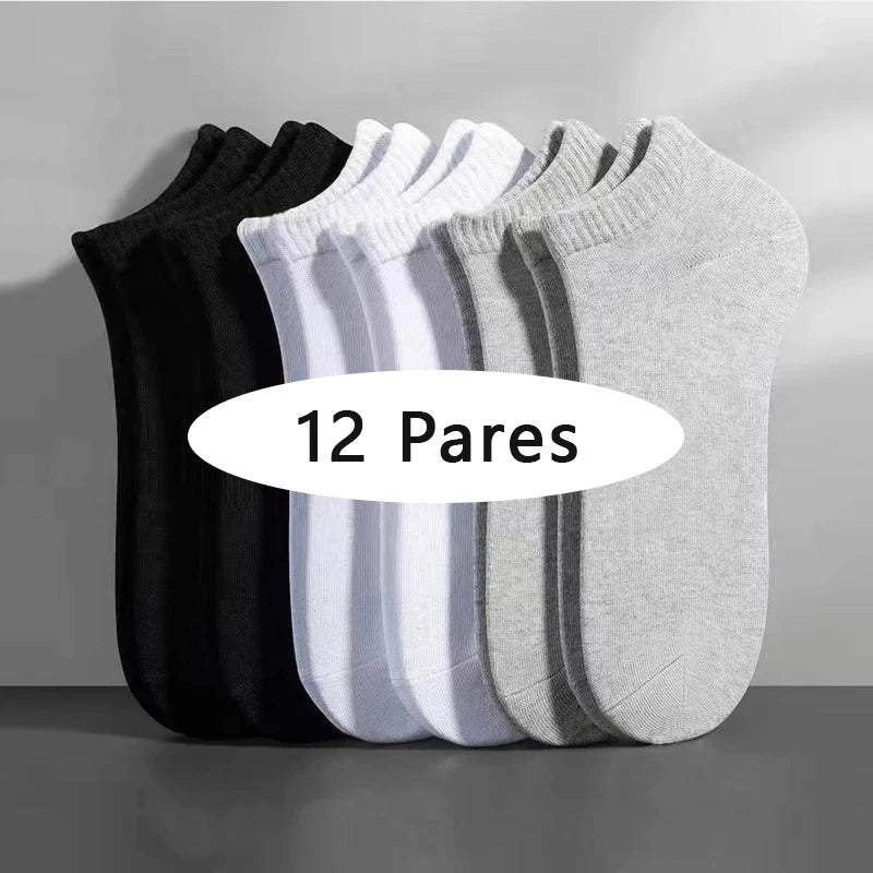 Kit com 12 Pares de Meias Masculinas Curtas Tipo Sapatilha – Leves, Respiráveis e com Algodão