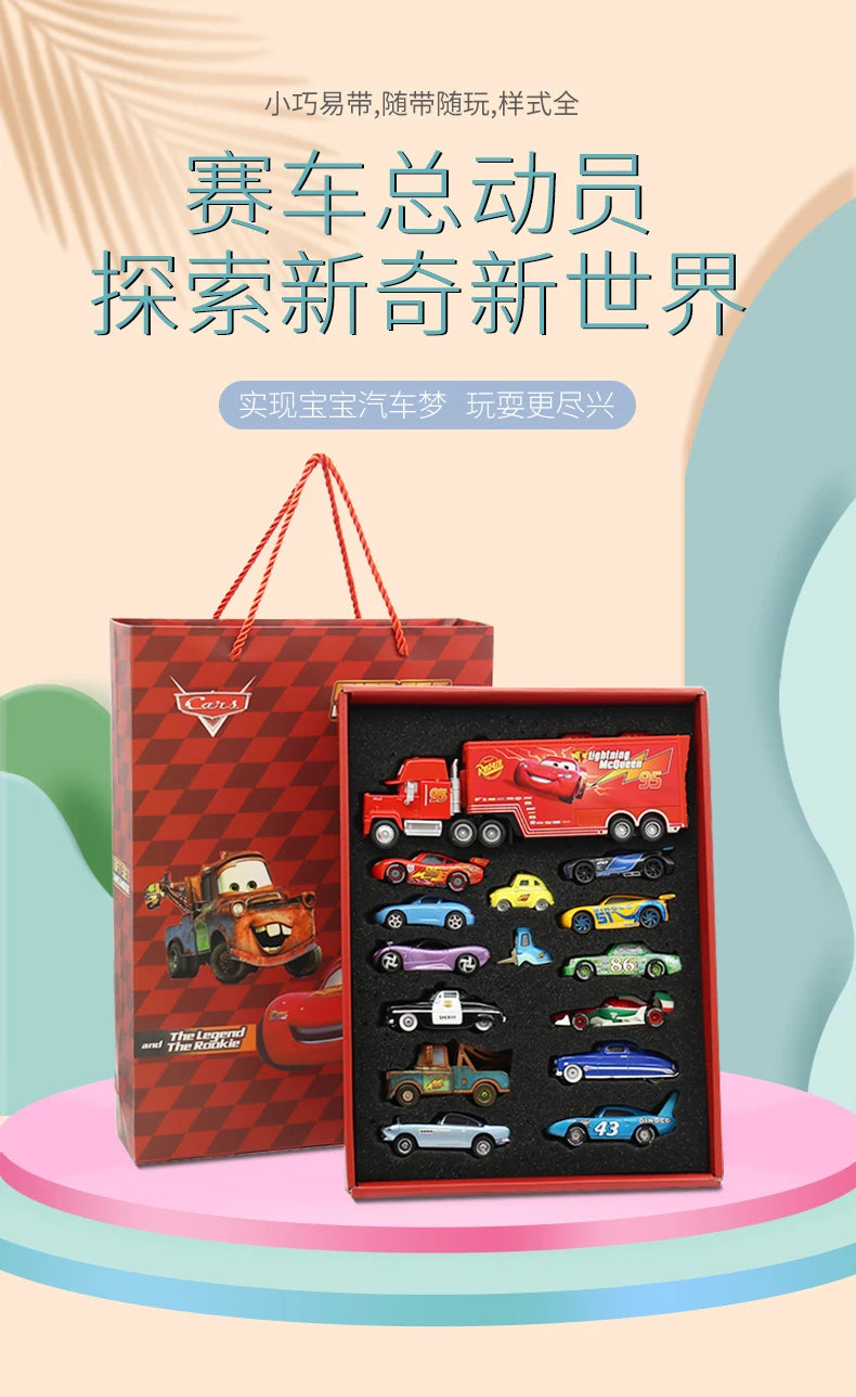 Kit Presente Disney Pixar Cars – 8/13/15 Peças | Miniaturas de Metal Diecast | Lightning McQueen, Jackson Storm, Caminhão Mack e Mais!