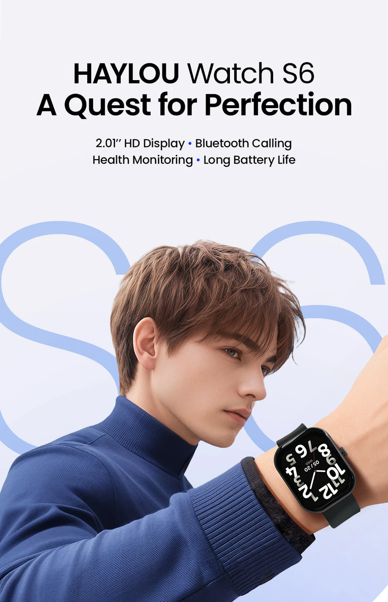 HAYLOU Watch S6 – Smartwatch com Tela HD 2.01", Chamadas por Bluetooth, IP68, Monitoramento Fitness