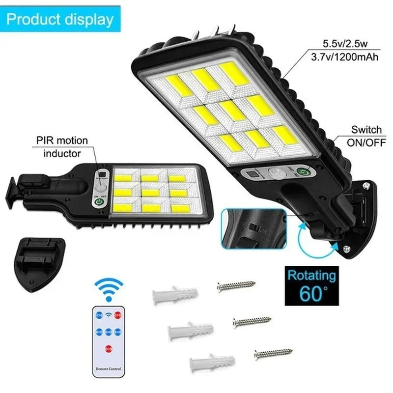 Luminária de Parede Solar LED para Área Externa – Recarregável com Sensor de Presença, Ideal para Jardim, Garagem, Terraço e Portão