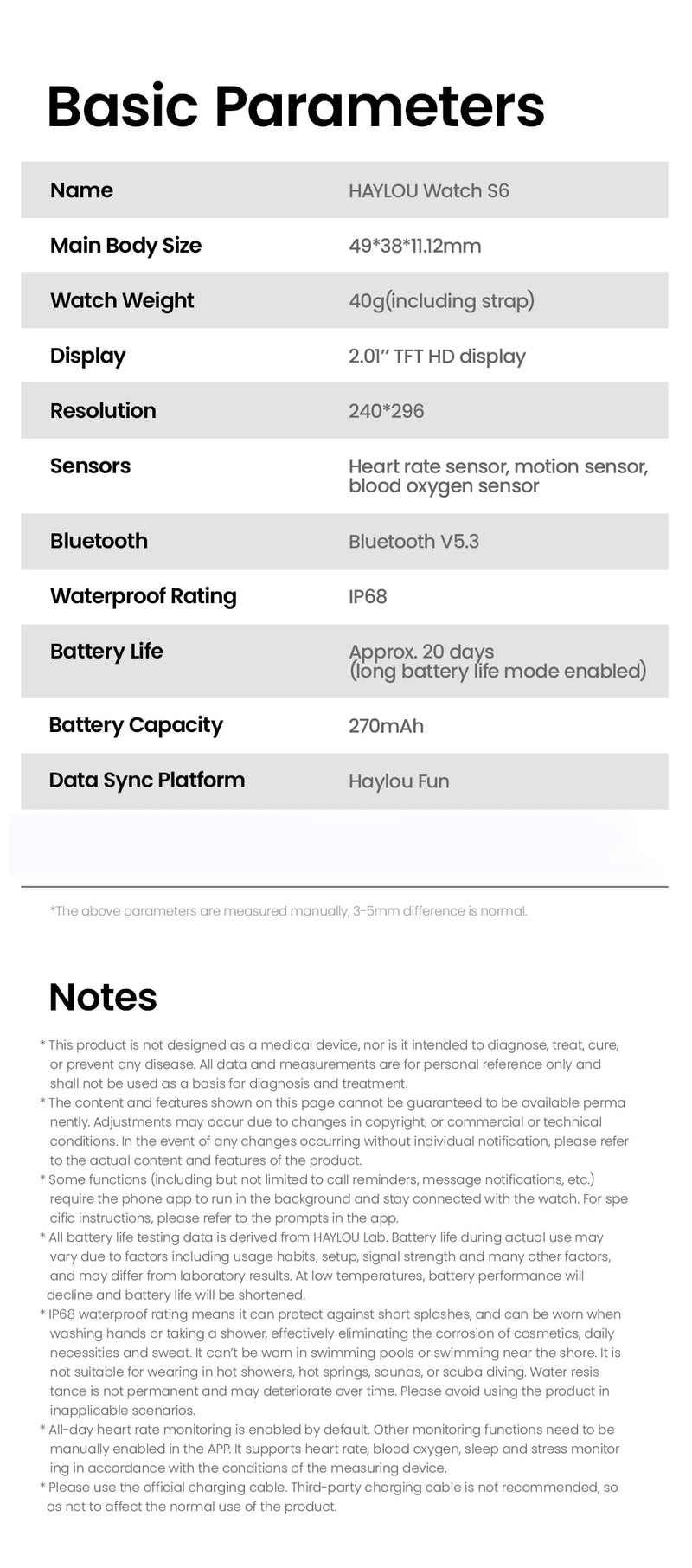 HAYLOU Watch S6 – Smartwatch com Tela HD 2.01", Chamadas por Bluetooth, IP68, Monitoramento Fitness