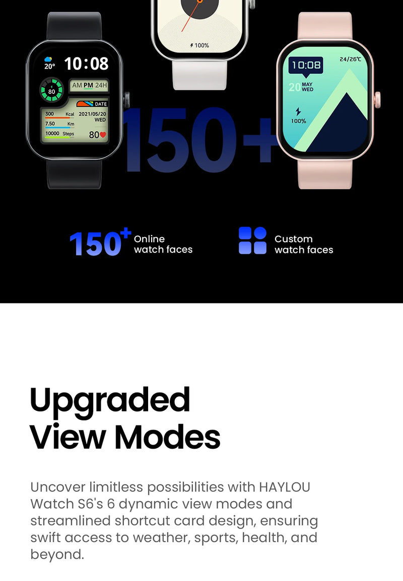 HAYLOU Watch S6 – Smartwatch com Tela HD 2.01", Chamadas por Bluetooth, IP68, Monitoramento Fitness