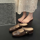 Novo Chinelo Feminino 2025 Estilo Francês – Mule Prata de Bico Aberto com Palmilha Elevada e Solado Macio