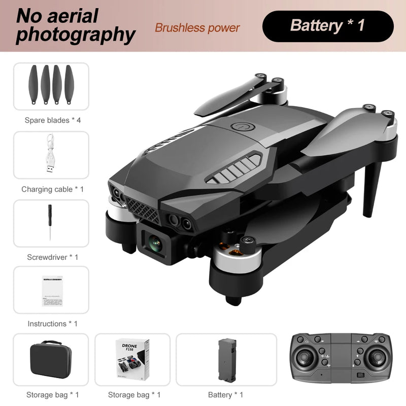 Drone KBDFA F198 Wi-Fi FPV com Câmera Dupla 1080P HD | Fotografia Aérea Profissional | Quadcopter Dobrável Brushless