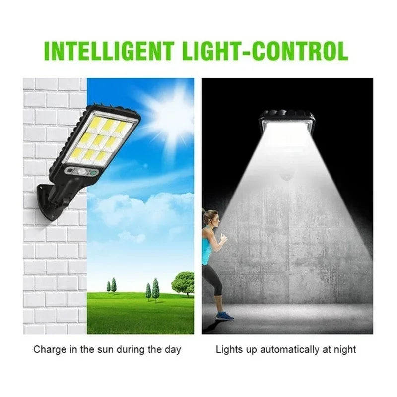 Luminária de Parede Solar LED para Área Externa – Recarregável com Sensor de Presença, Ideal para Jardim, Garagem, Terraço e Portão
